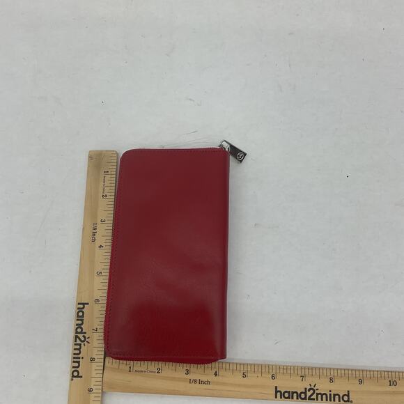 Preowned Red Leather Women's Clutch Card Wallet Made in Italy - Picture 2 of 5